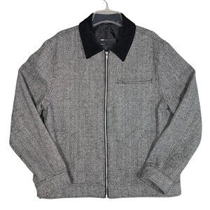 Asos Design Mens Boxy Bomber Jacket Sz XL Zippered Corduroy Collared Gray Black